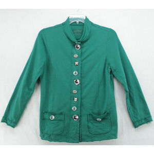 Neon Buddha Jacket Blazer Womens Large Green Big Buttons Stretch Boho Lagenlook